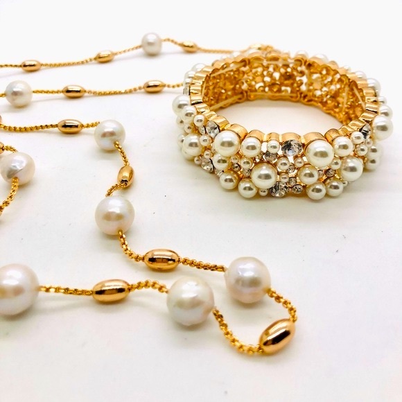 Vintage Rhinestone Pearl Bracelet Necklace Lot - Picture 10 of 16